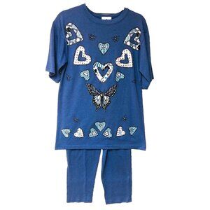 Vintage Lounge Pajama Set‎ Womens M 12 Purple Y2K Butterfly Heart FairyUSA